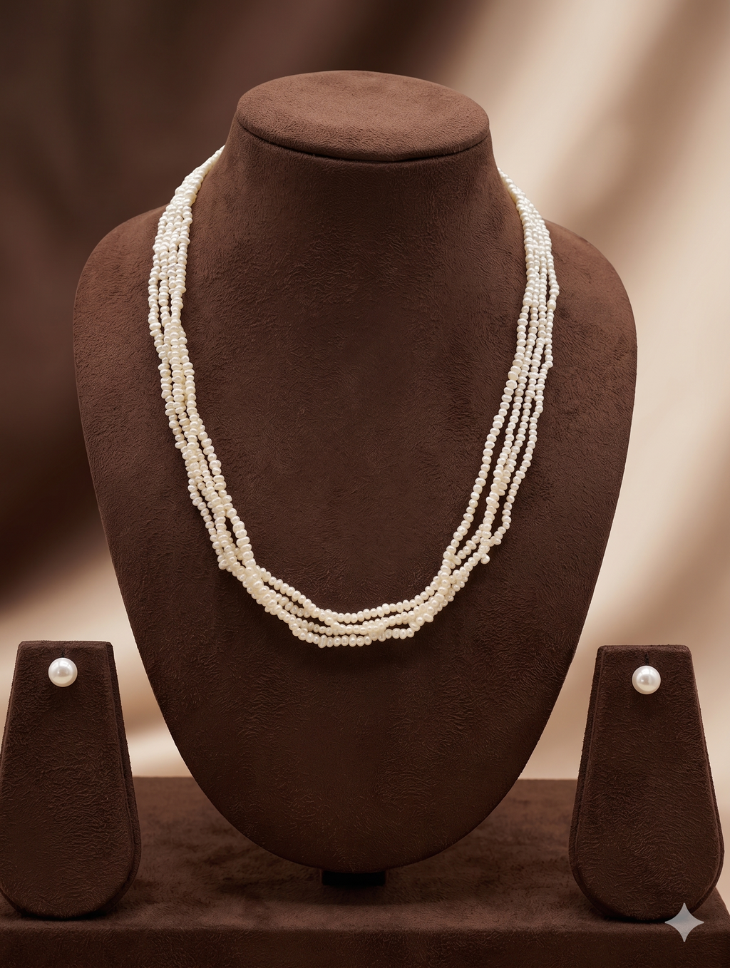 Four Strand Freshwater Pearl Necklace & Earrings Set