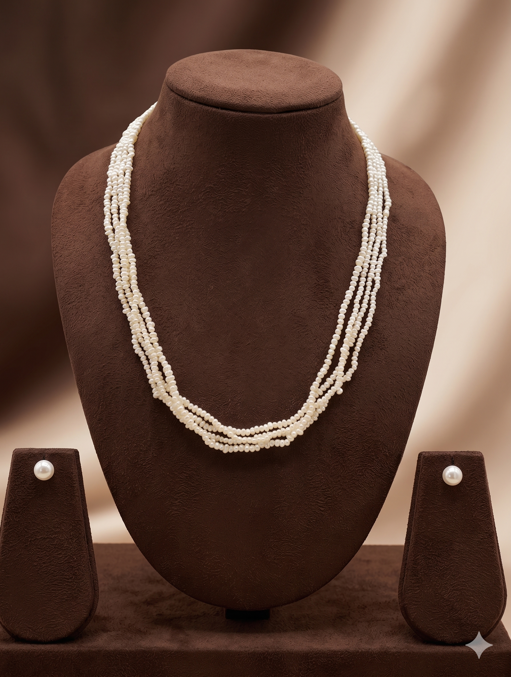 Four Strand Freshwater Pearl Necklace & Earrings Set