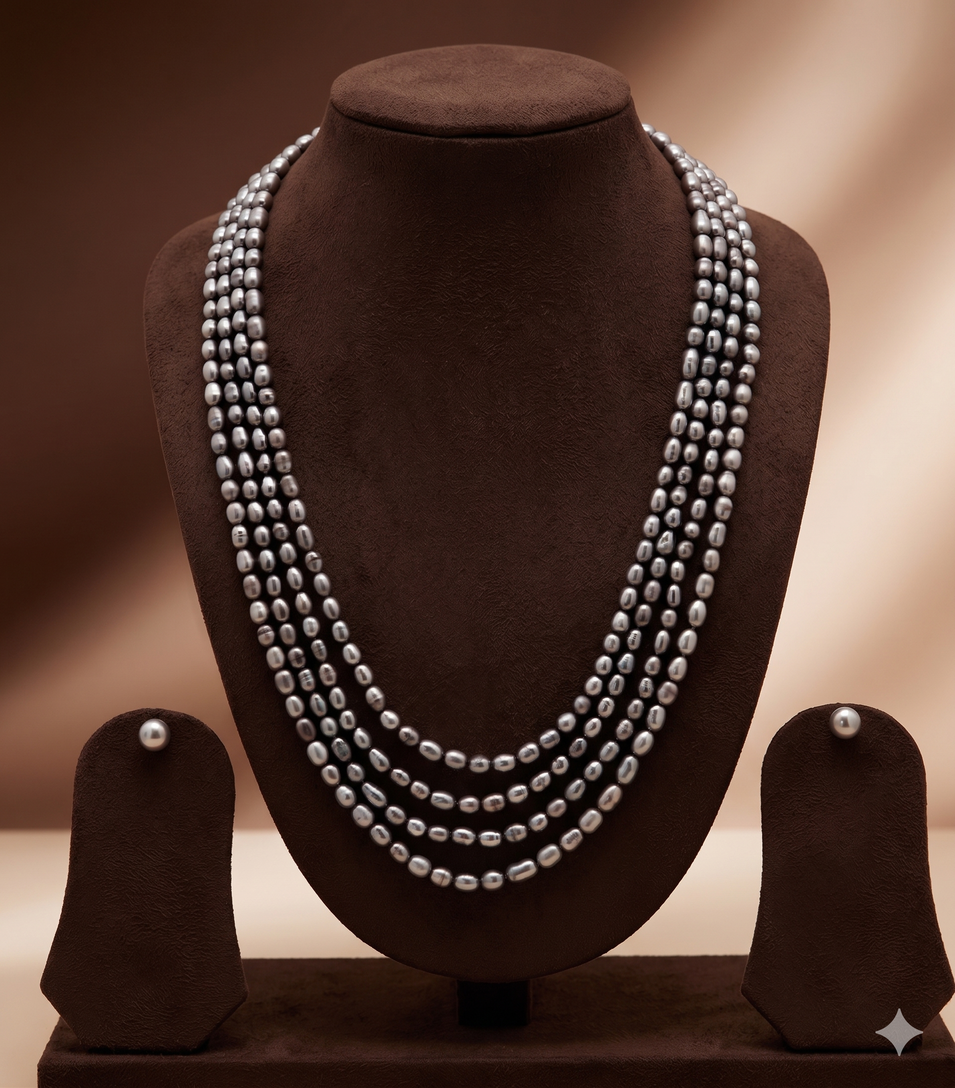 Fresh Water Grey 4 Line Rice Pearl Set