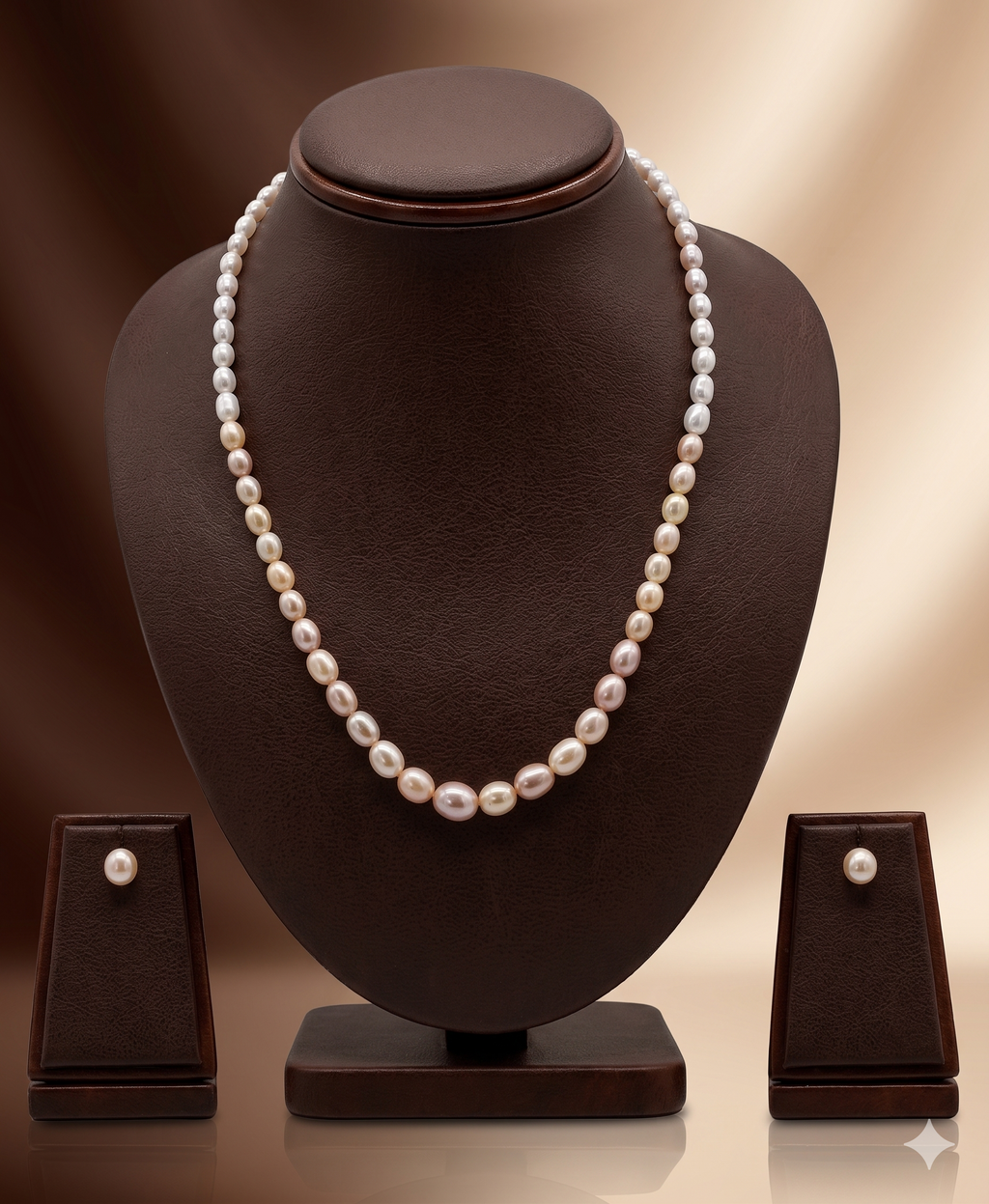Fresh Water Natural Shaded Peach 1 Line Oval Pearl Set