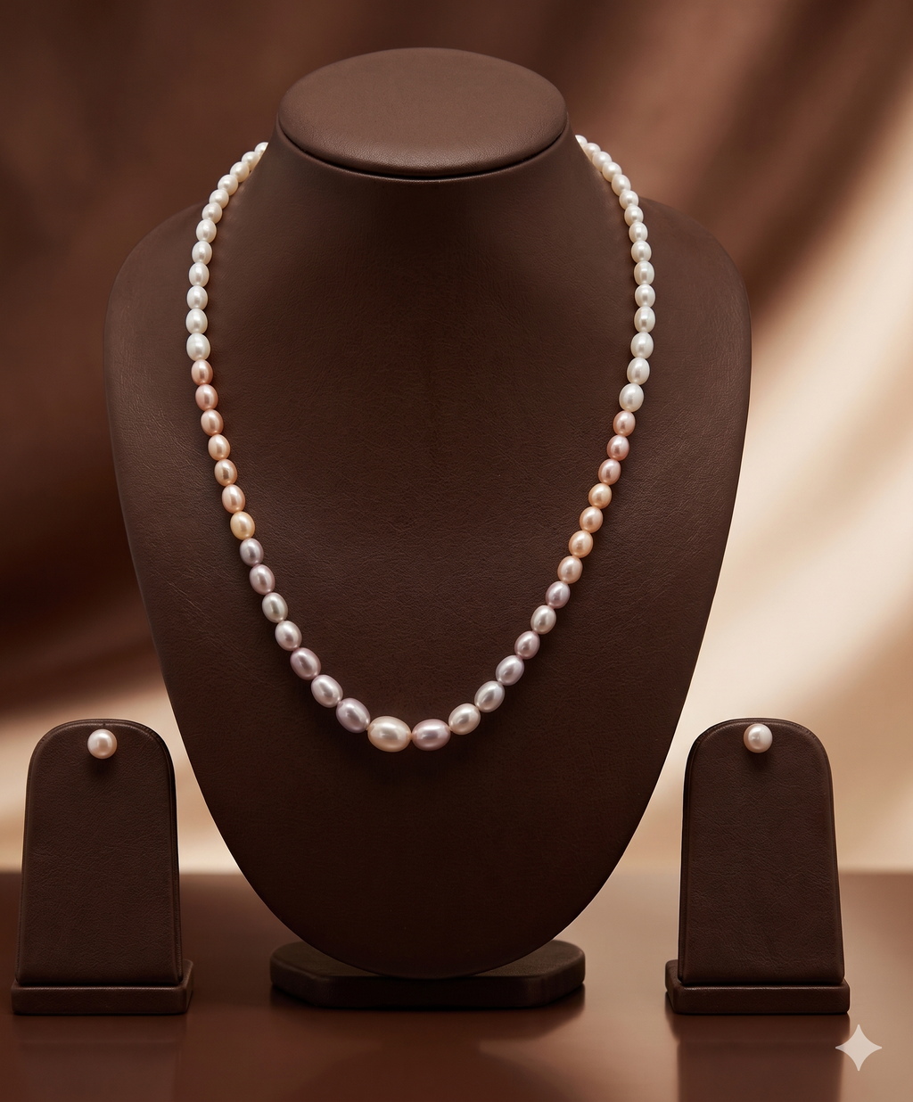 Fresh Water Natural Shaded Peach 1 Line Oval Pearl Set