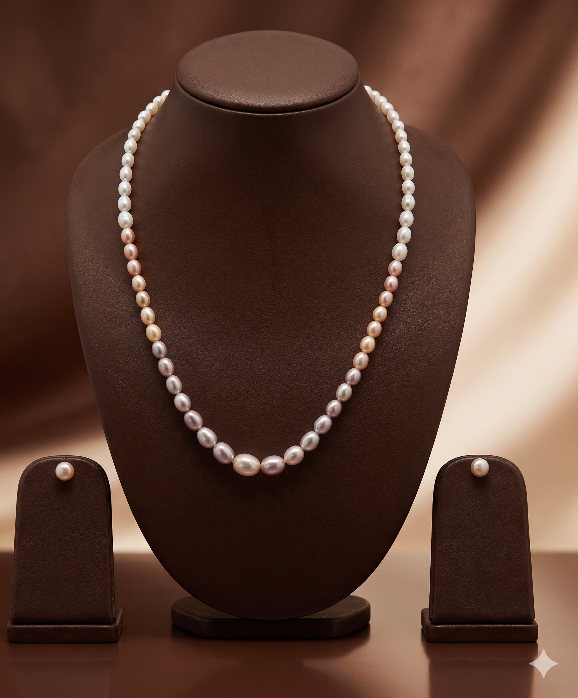 Fresh Water Natural Shaded Peach 1 Line Oval Pearl Set