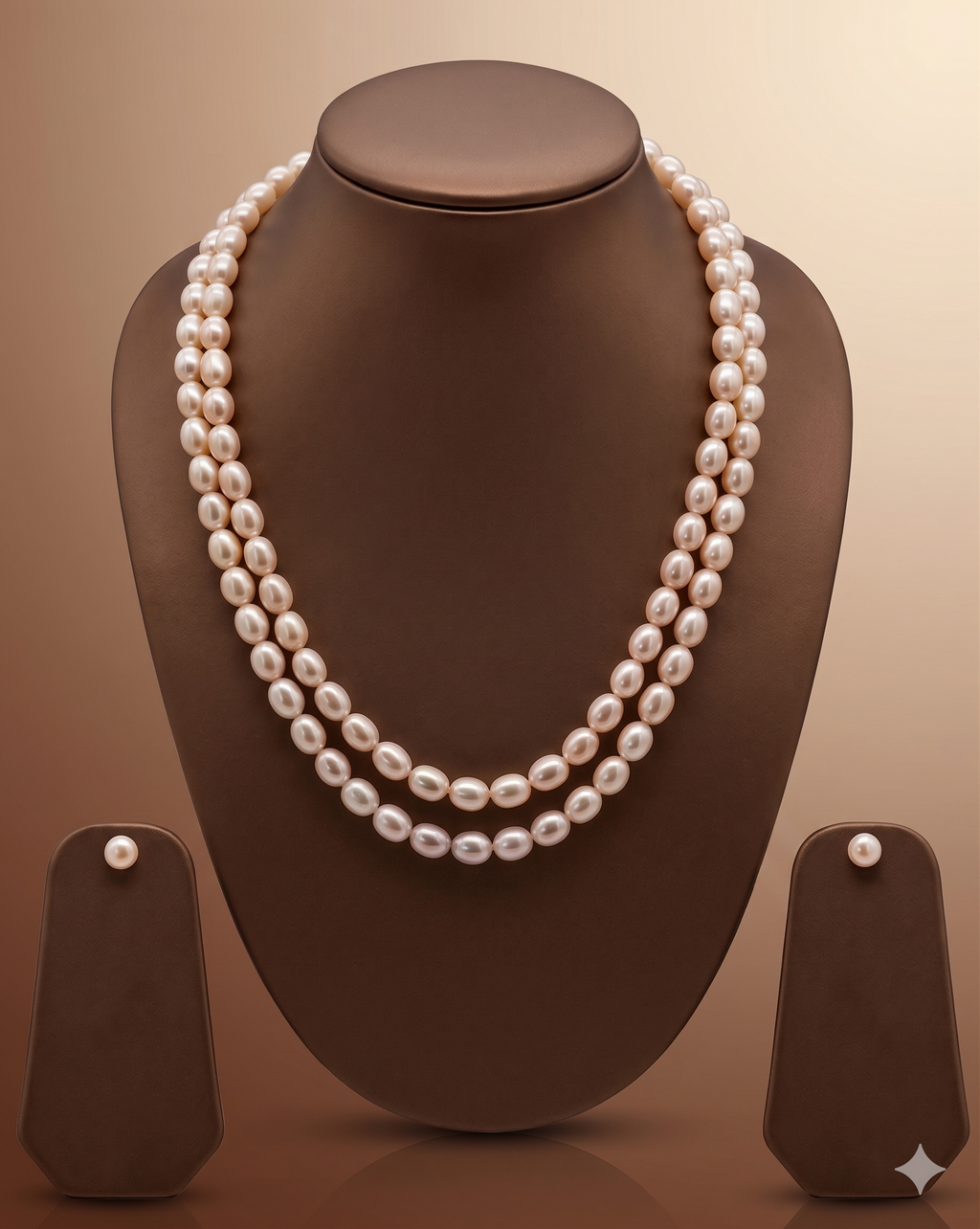 Fresh Water Natural Shaded Peach 2 Line Oval Pearl Set