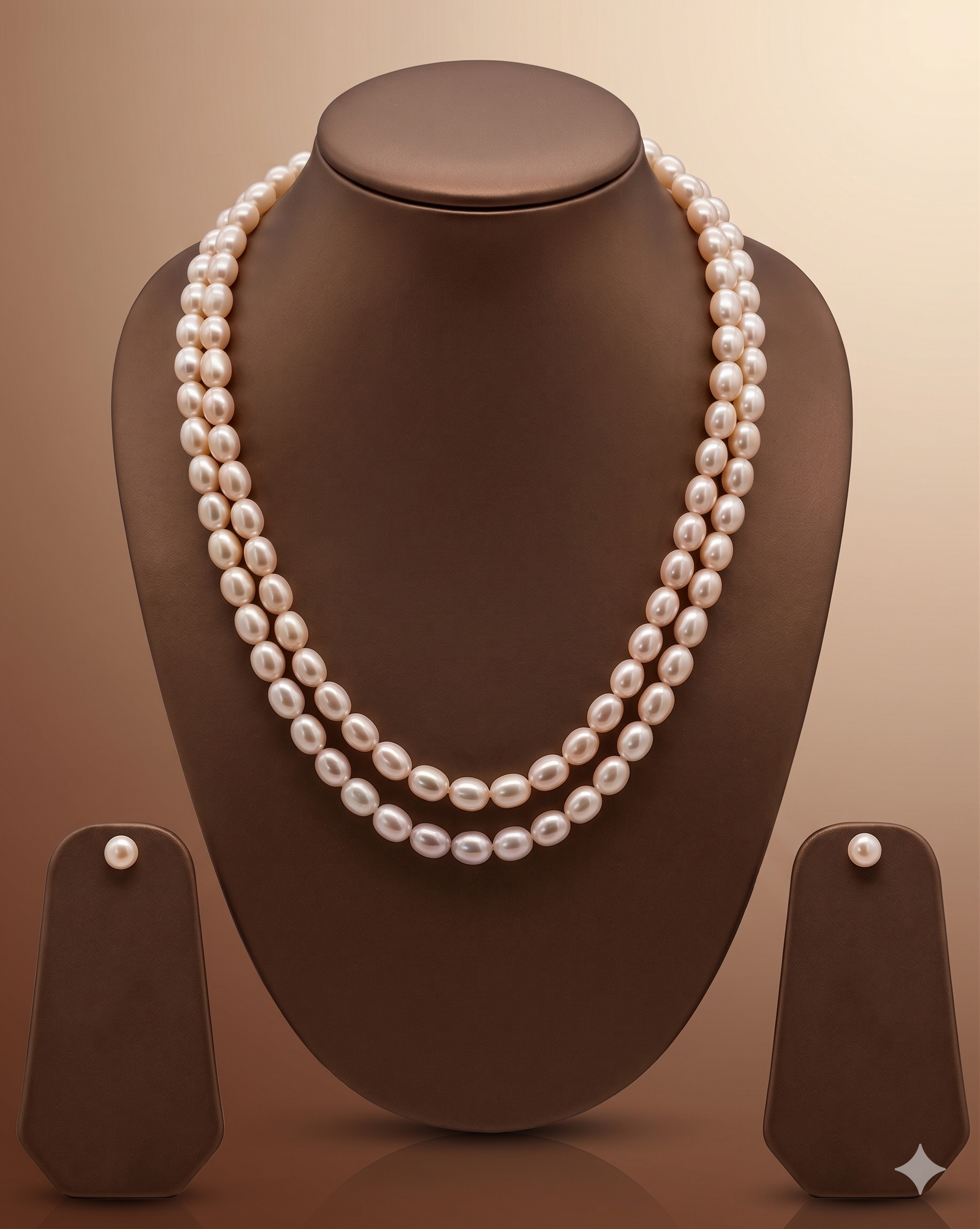 Fresh Water Natural Shaded Peach 2 Line Oval Pearl Set