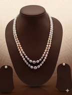 Fresh Water Natural Shaded Peach 2 Line oval Pearl Set