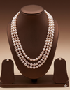 Fresh Water Natural Shaded Peach 3 Line Oval Pearl Set