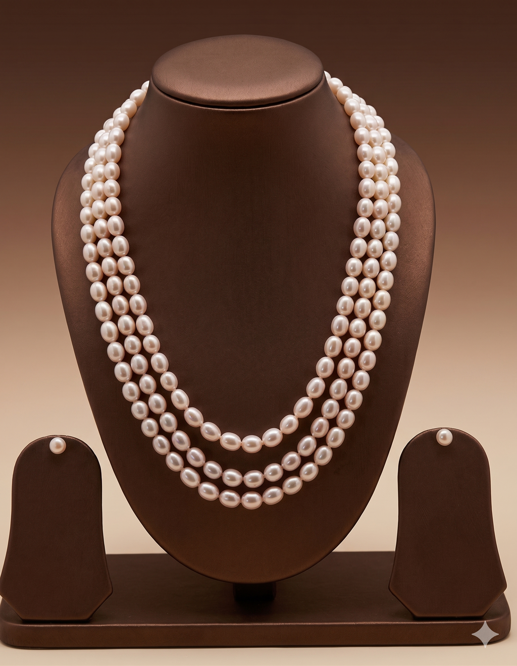 Fresh Water Natural Shaded Peach 3 Line Oval Pearl Set