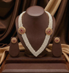 Long Freshwater Pearl Broach Set with Twin Red Circular Motifs