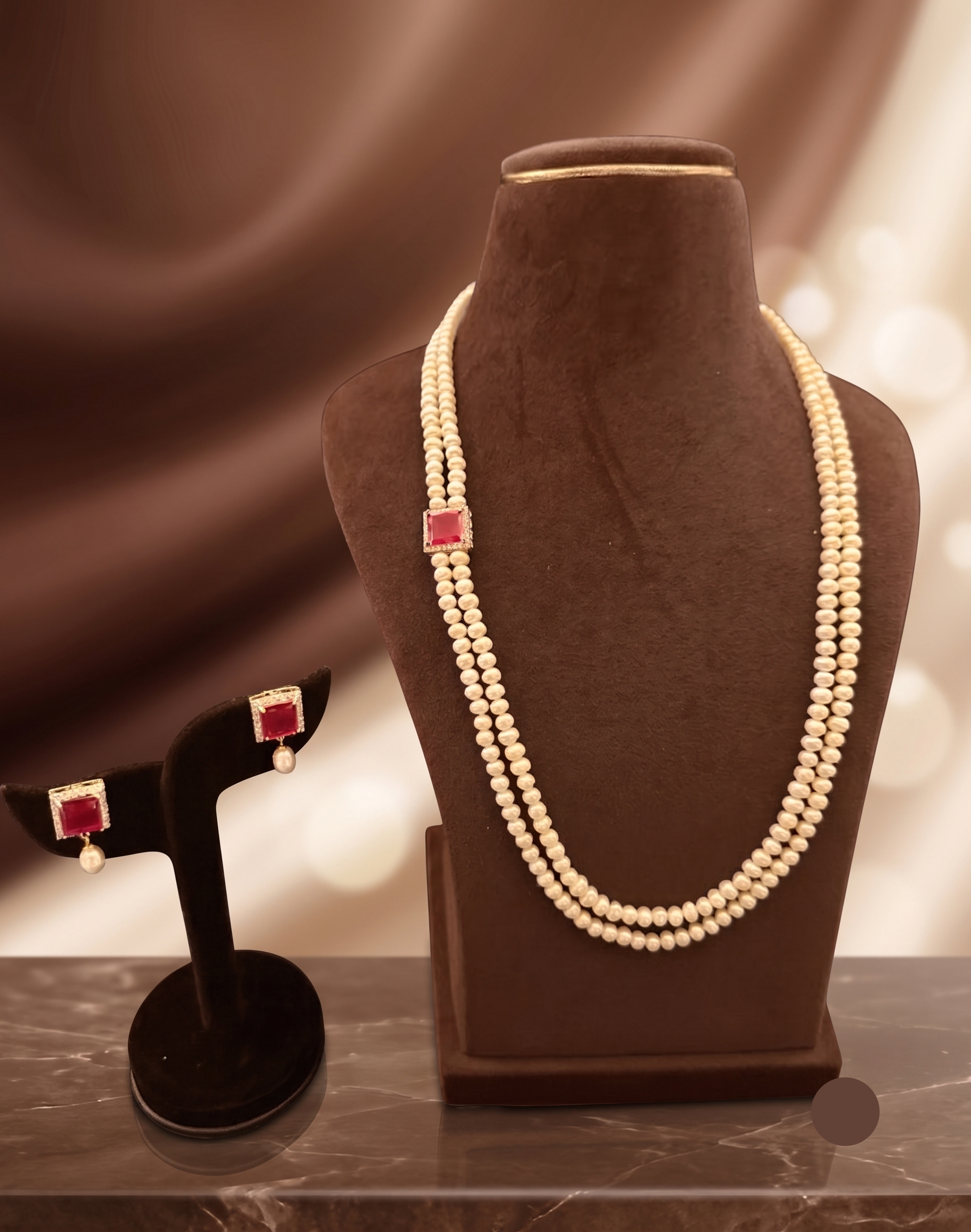 Freshwater Pearl Double Strand Necklace Set
