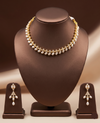 Freshwater pearl choker set with white AD stones, pearl fringe detailing, and matching drop earrings.