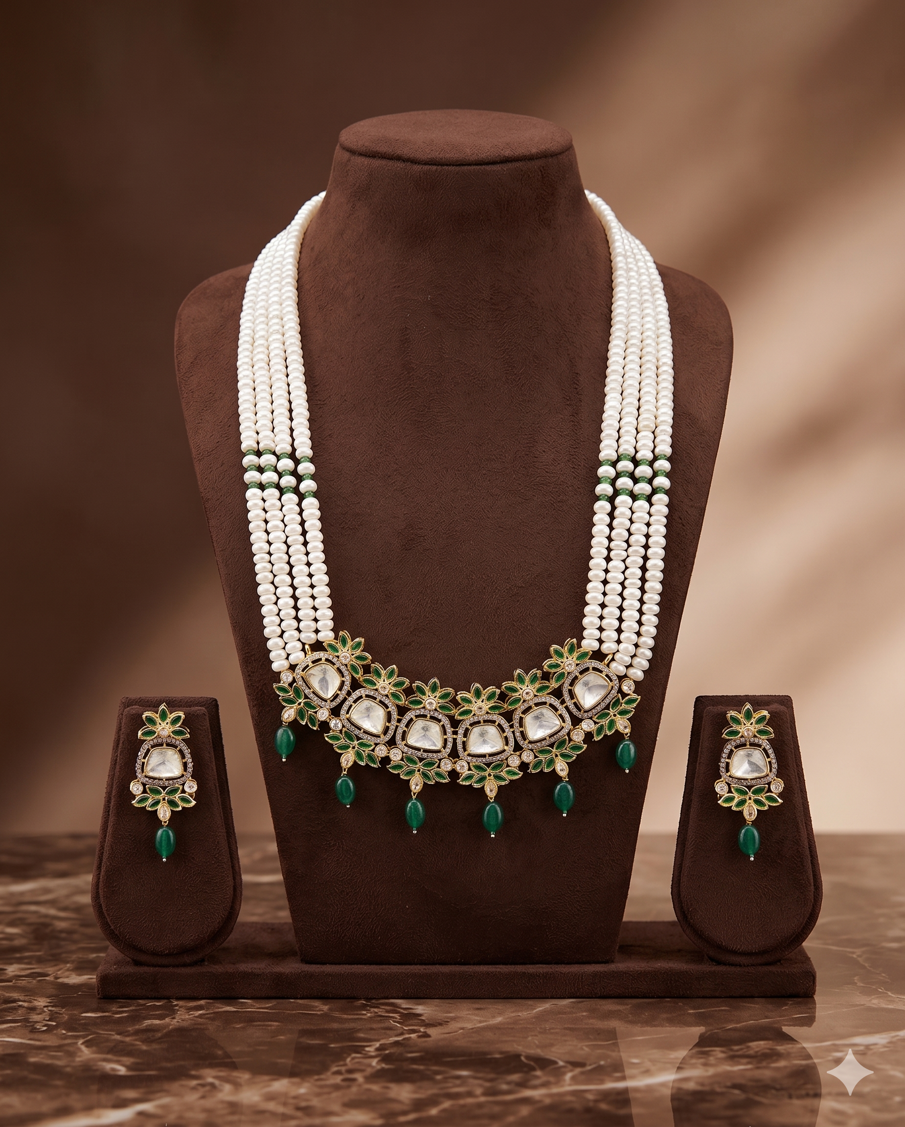 Garden of Grace Polki Freshwater Pearl Pendant Set