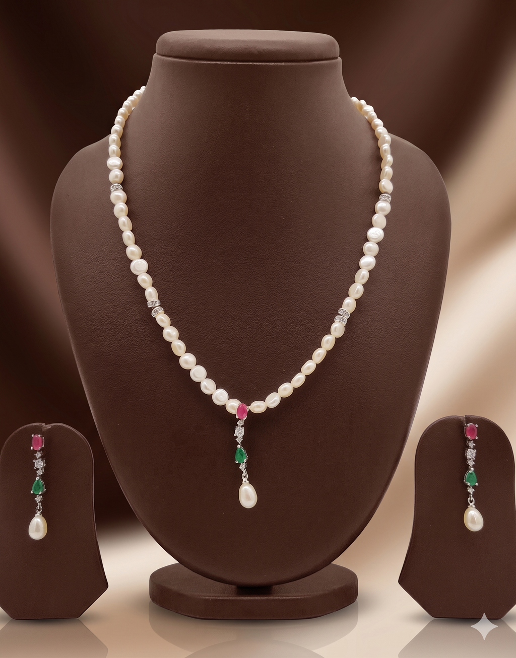 Gem Bloom Freshwater Pearl Necklace & Earrings Set