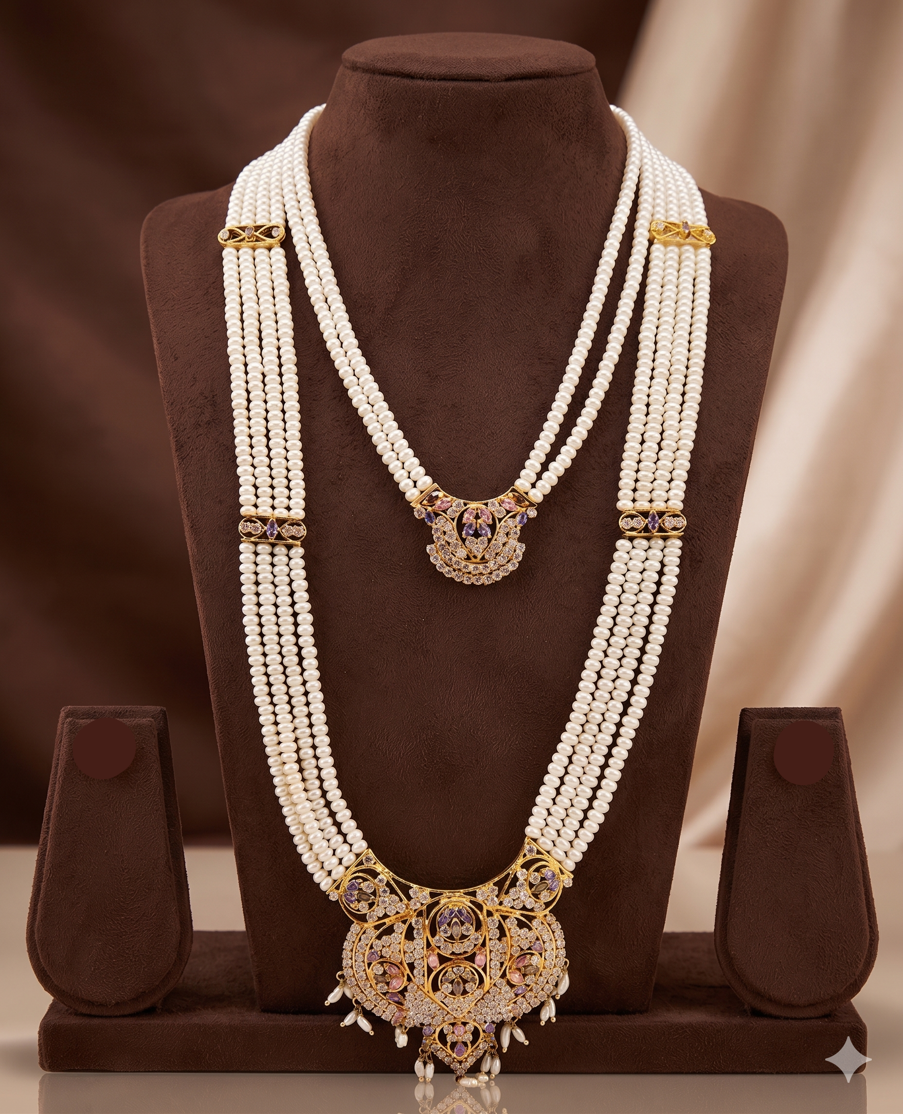 Gem Majesty Layered Pearl Necklace Set
