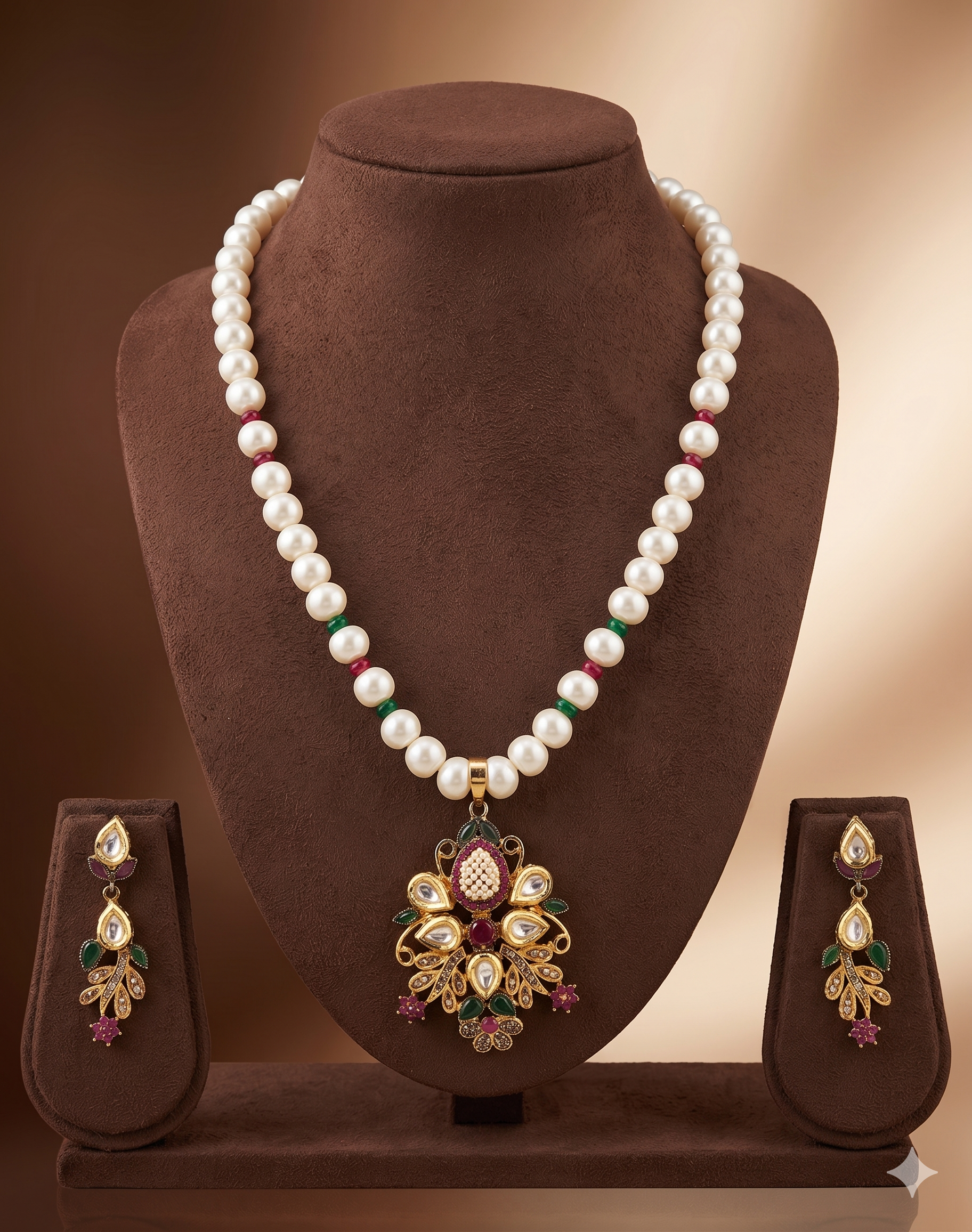 Gem Radiance One Line Pendant Freshwater Pearl Necklace & Earrings Set