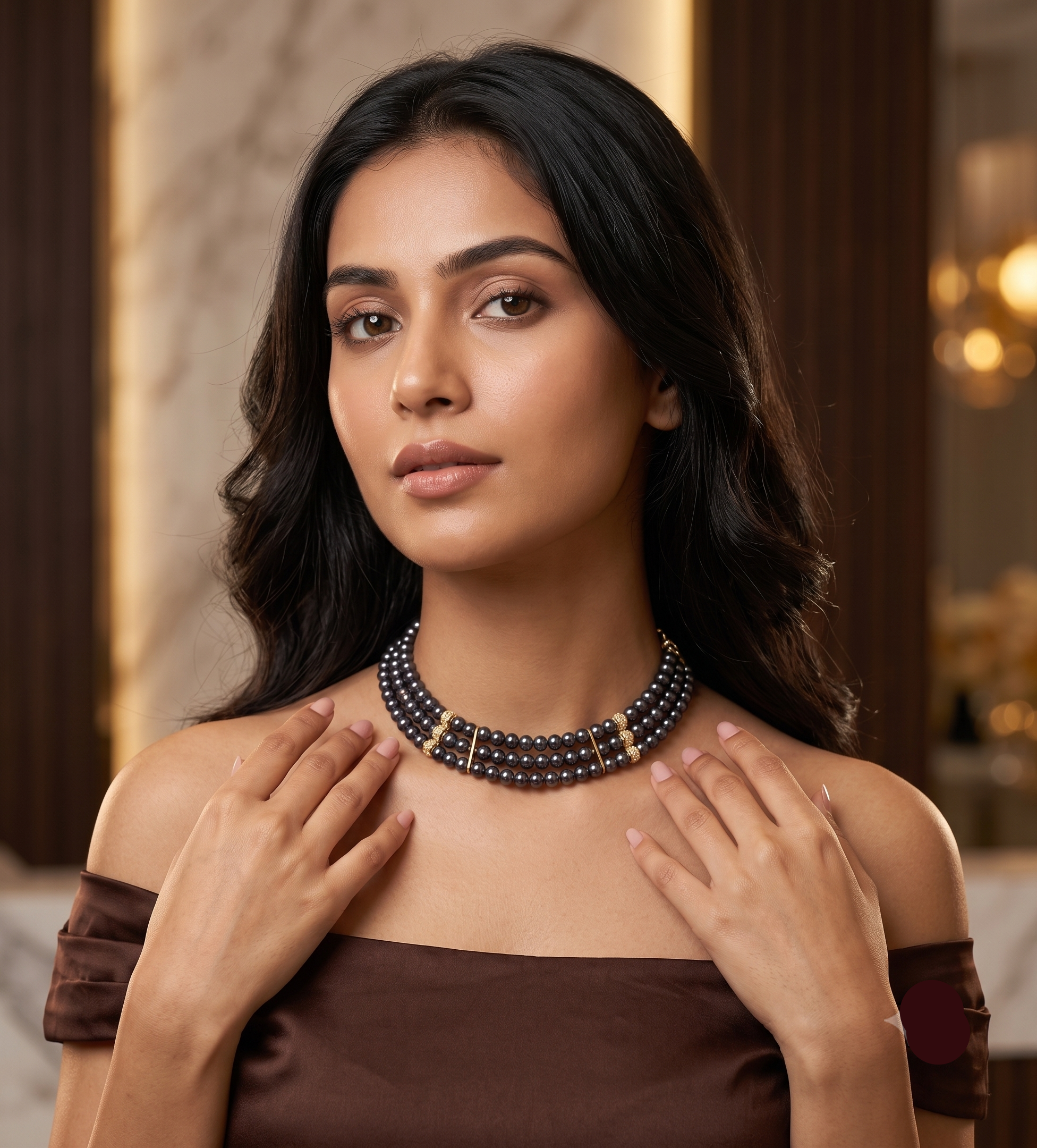 Midnight Glow Freshwater Pearl 3 Line Choker