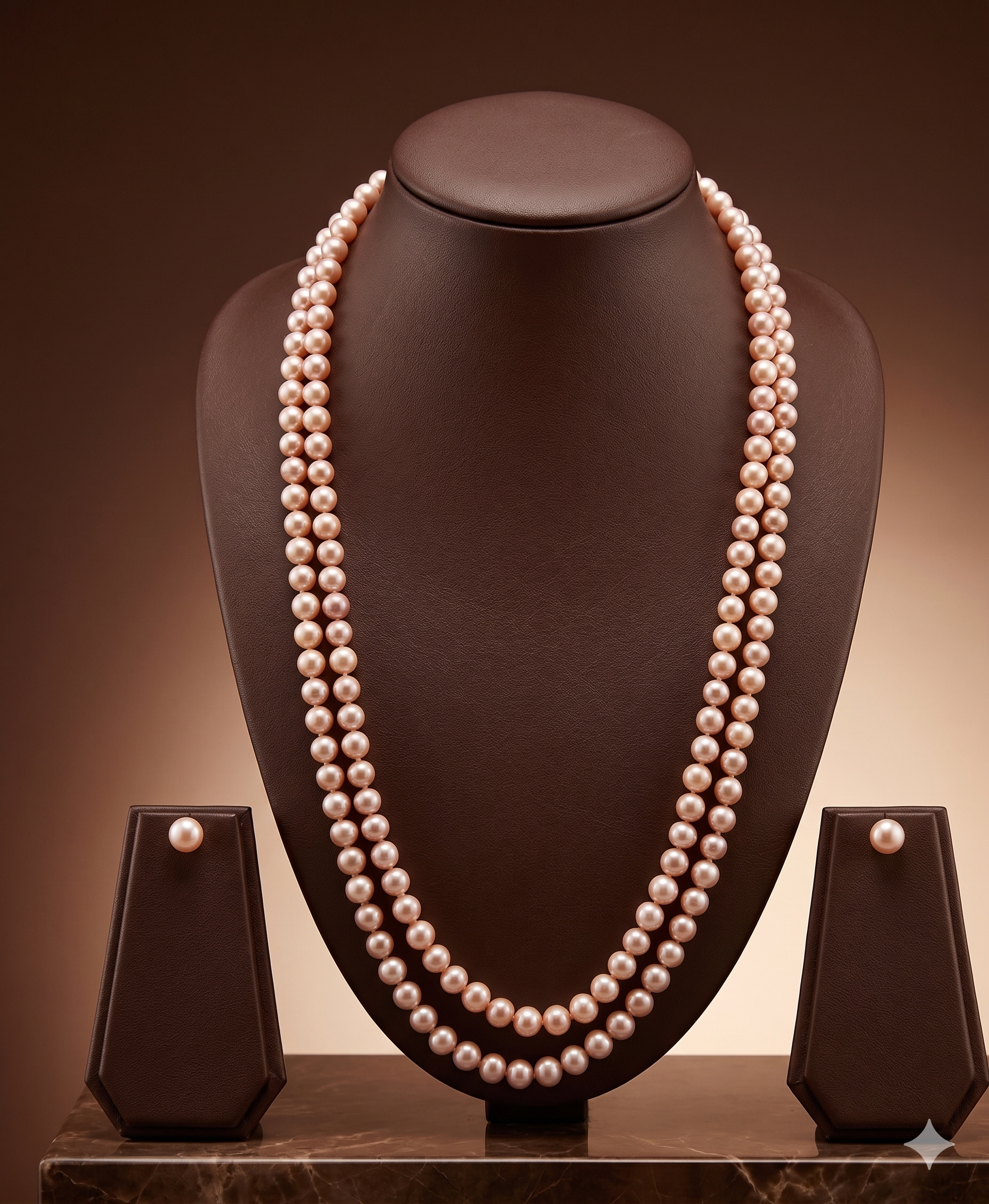 Double-Strand Peach Freshwater Pearl Necklace Set