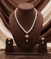 Contemporary Gold-Toned Geometric White Button Pearl Pendant Set
