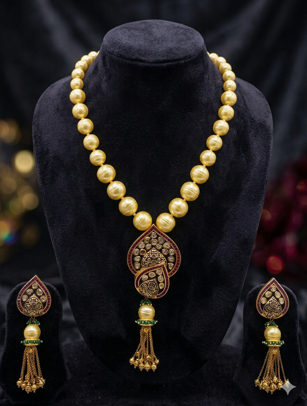 pearls With CZ stones pendant Set