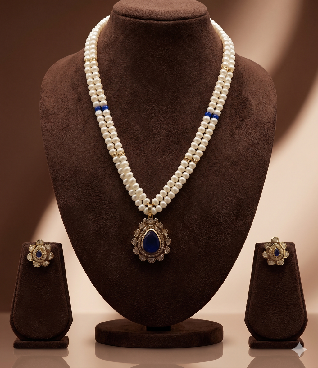 Blue Stone Freshwater Pearl Pendant Set