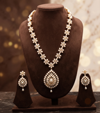 The Ethereal Jasmine: Long Rice Pearl Haar with Teardrop Medallion Set