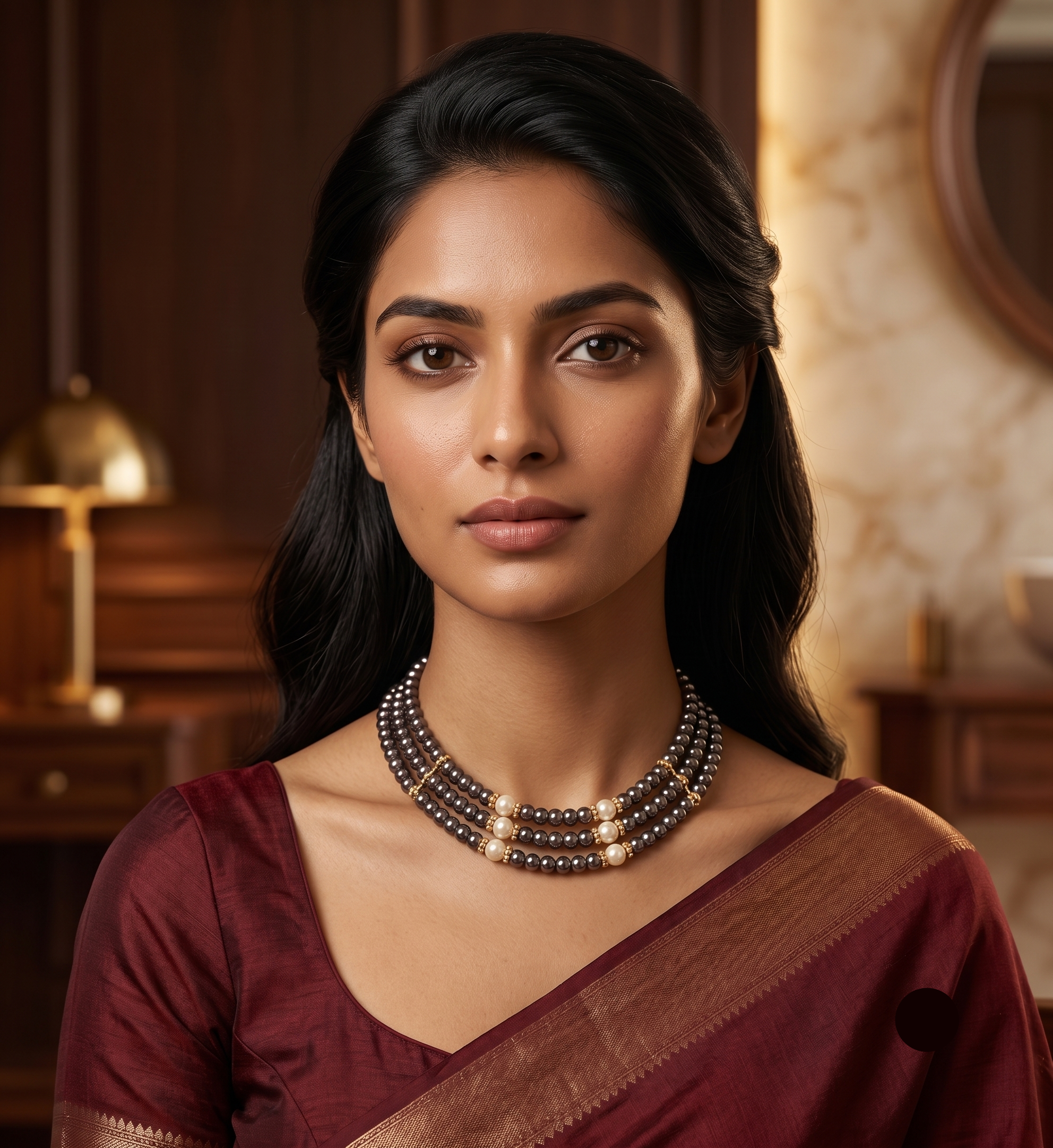 Mocha Grace Freshwater Pearl 3 Line Choker