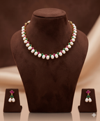 Fresh water pearl Necklace with pink and green stones