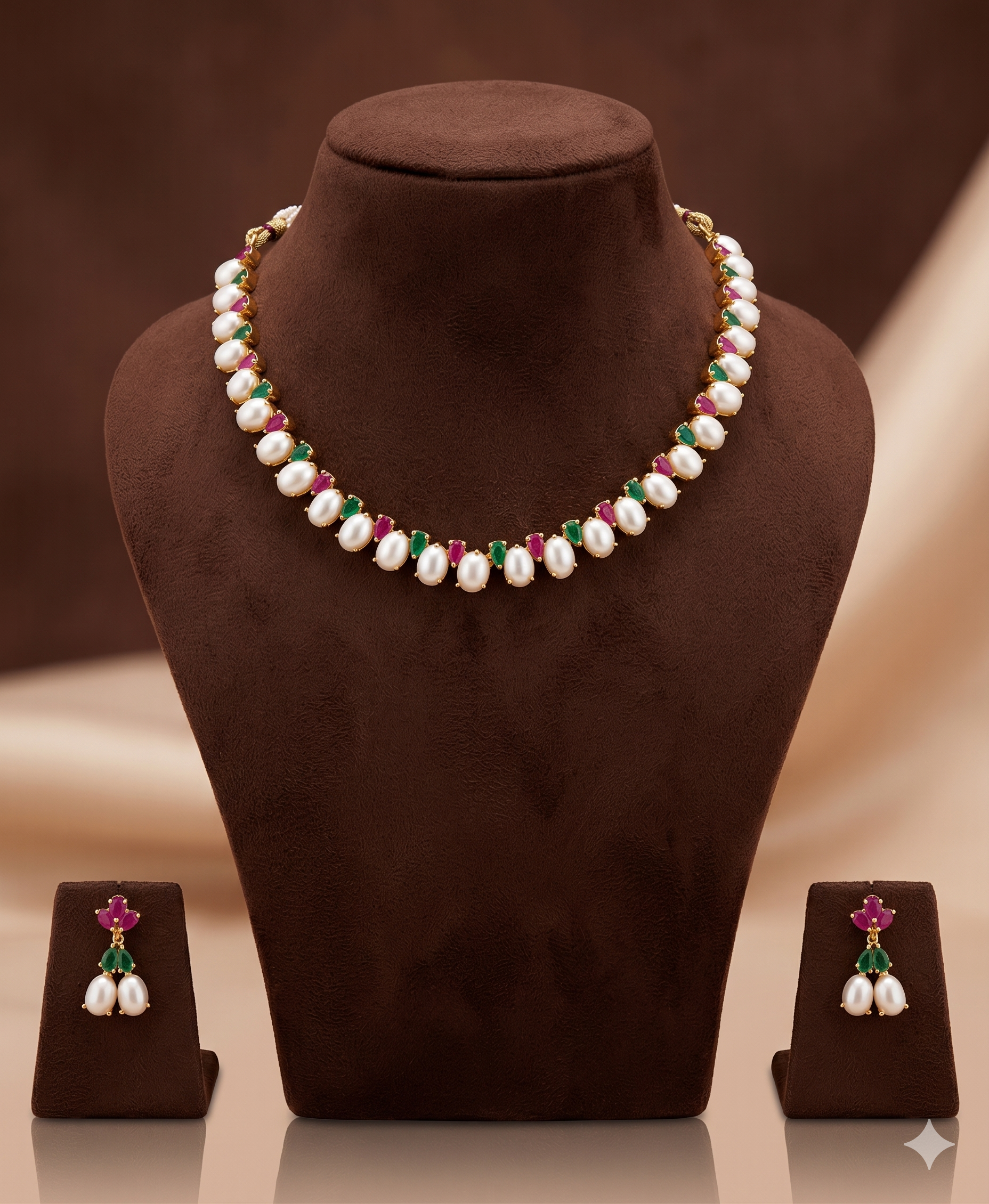 Fresh water pearl Necklace with pink and green stones
