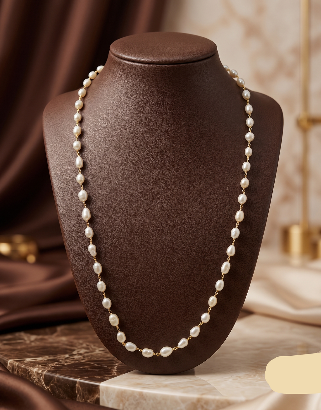 Golden Wire Pearl Taar Mala – Long Handcrafted Freshwater Elegance