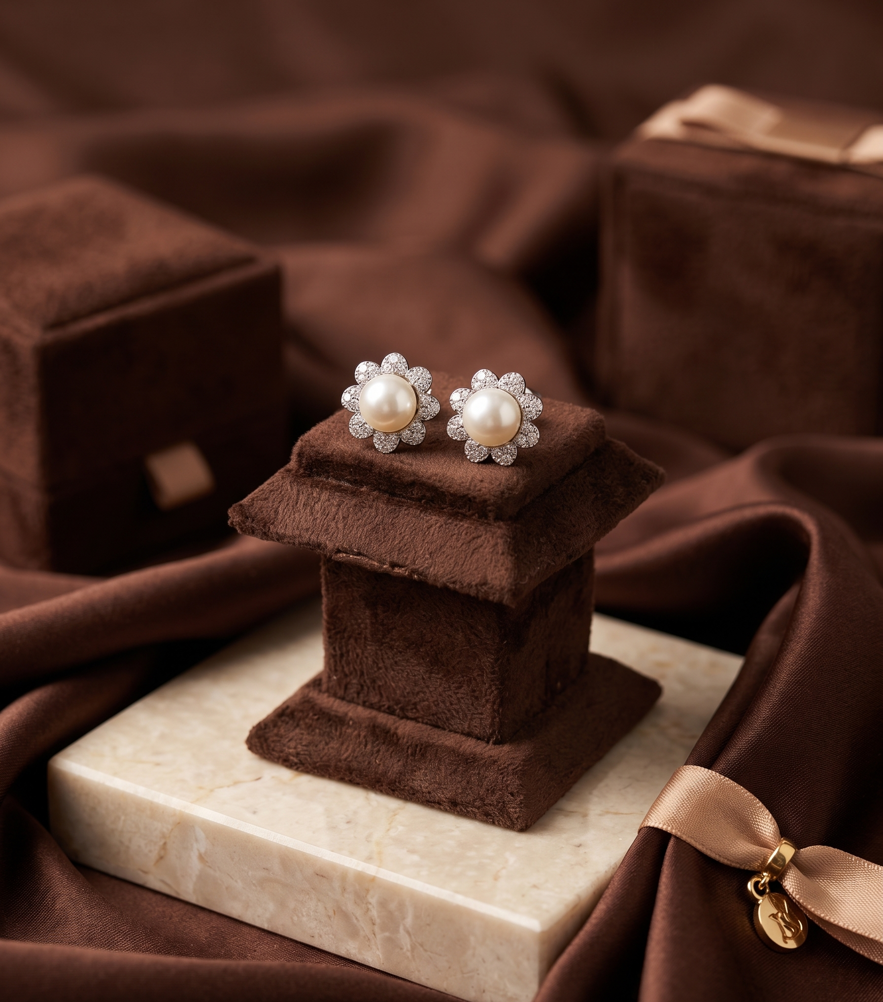 Floral Pearl and Crystal Pavé Halo Cufflinks