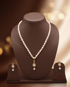 Elegant Linear Drop White Button Pearl Pendant Set