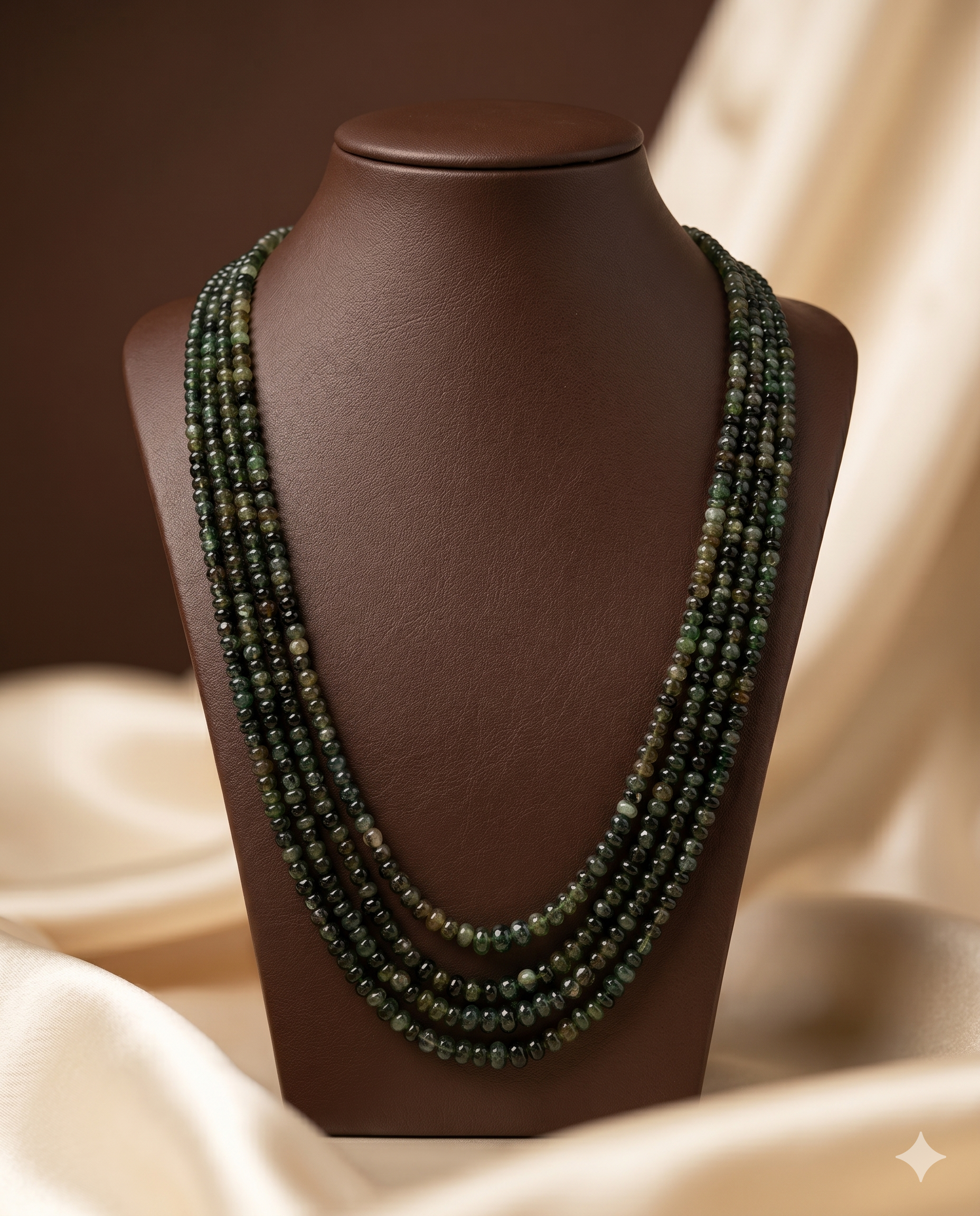 Emerald Veil � Layered Green Beaded Stone Necklace