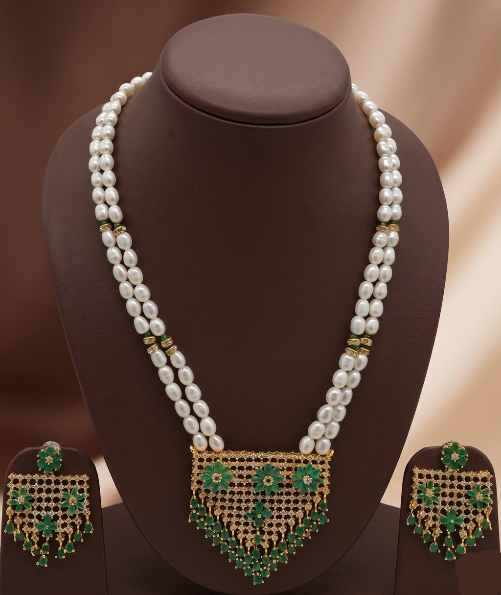 Two Line Freshwater Pearl Pendant Necklace Set