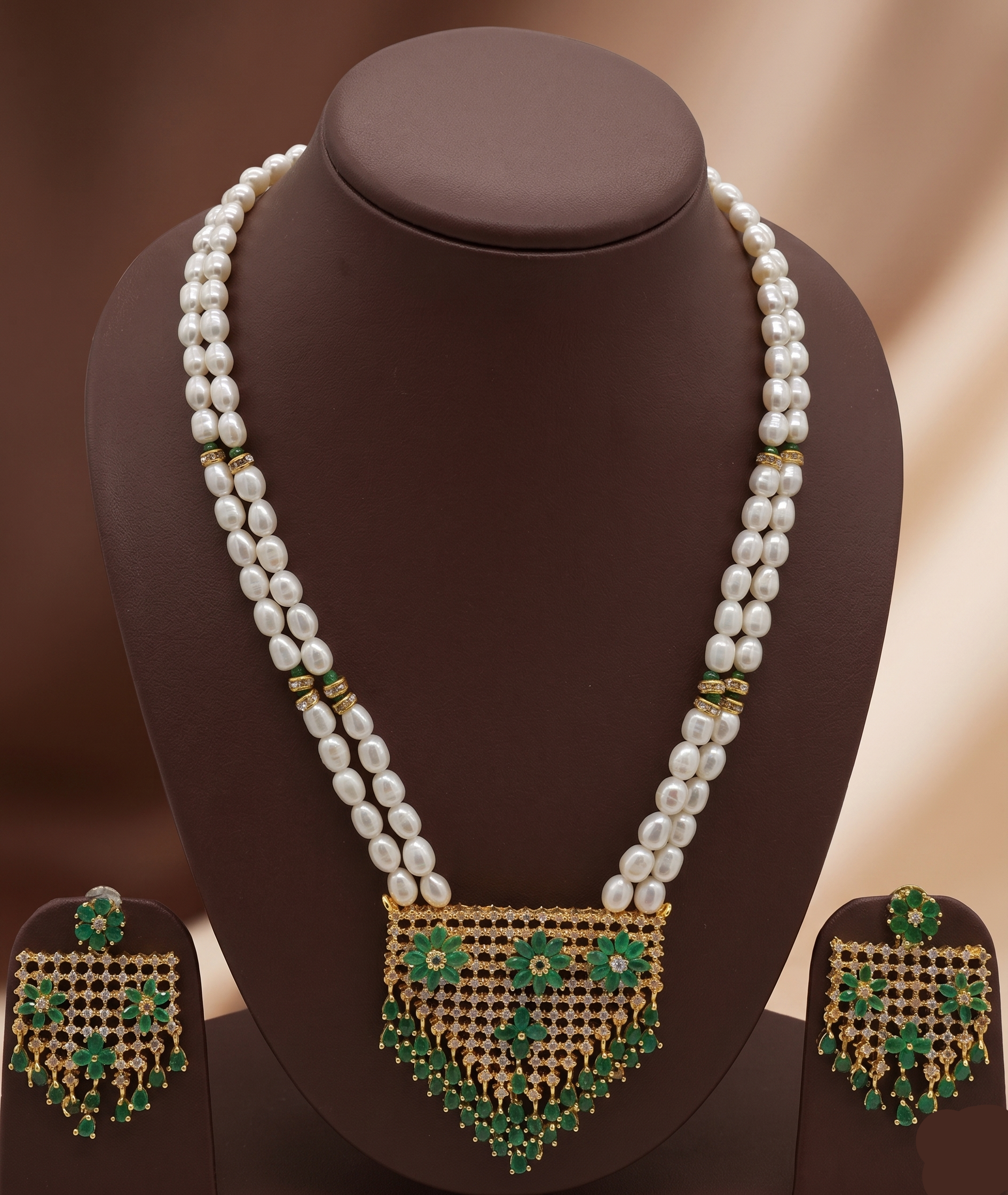 Two Line Freshwater Pearl Pendant Necklace Set