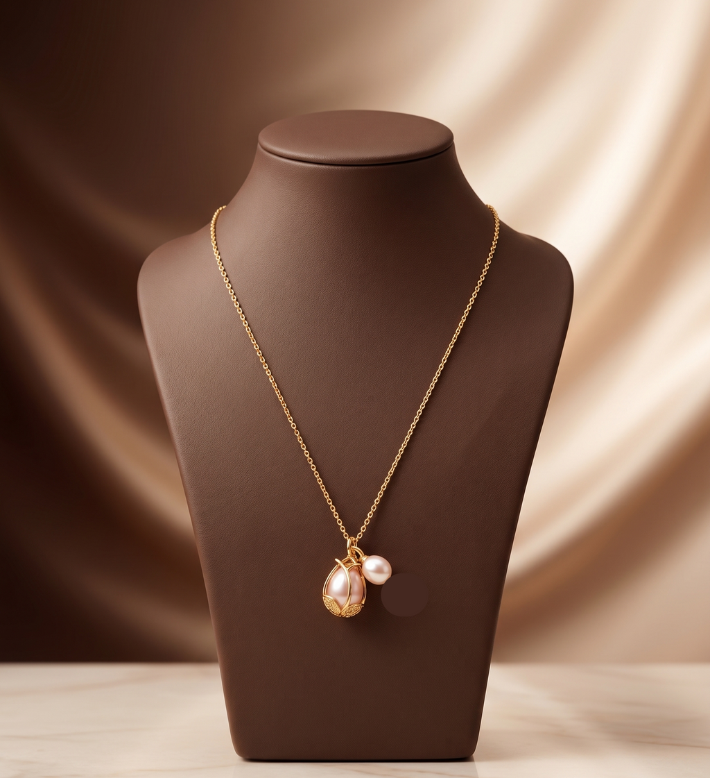 Gold-Toned Alloy Necklace with Blush Pendant  Pearl Accent