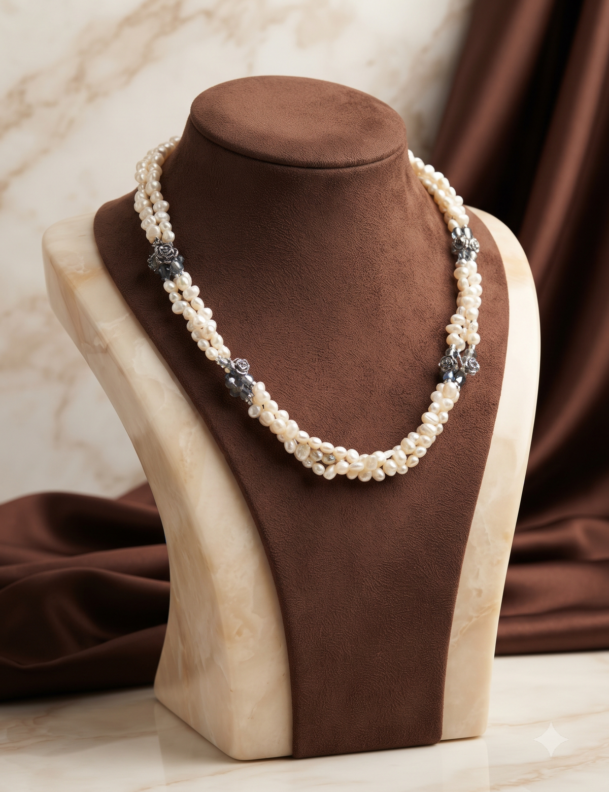 Designer Noir Floral Symphony Freshwater Pearl Necklace Set