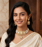 Gold-Toned Choker with Iridescent Medallions & Pearl Strands