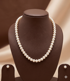 Single-Strand White Freshwater Pearl Necklace & Earrings
