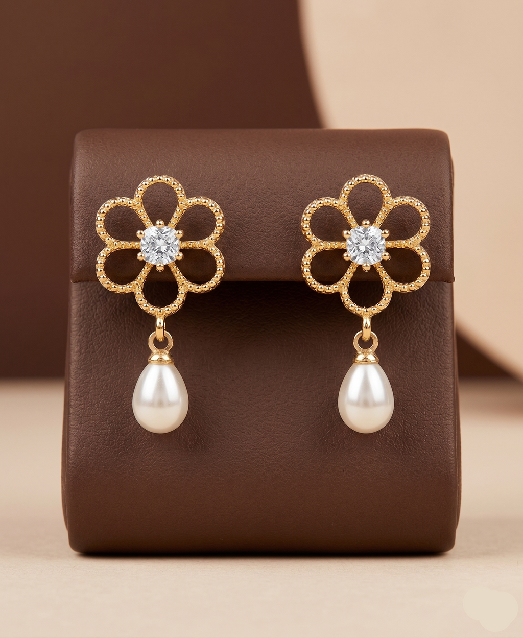  Golden Bloom Teardrop Pearl Earrings
