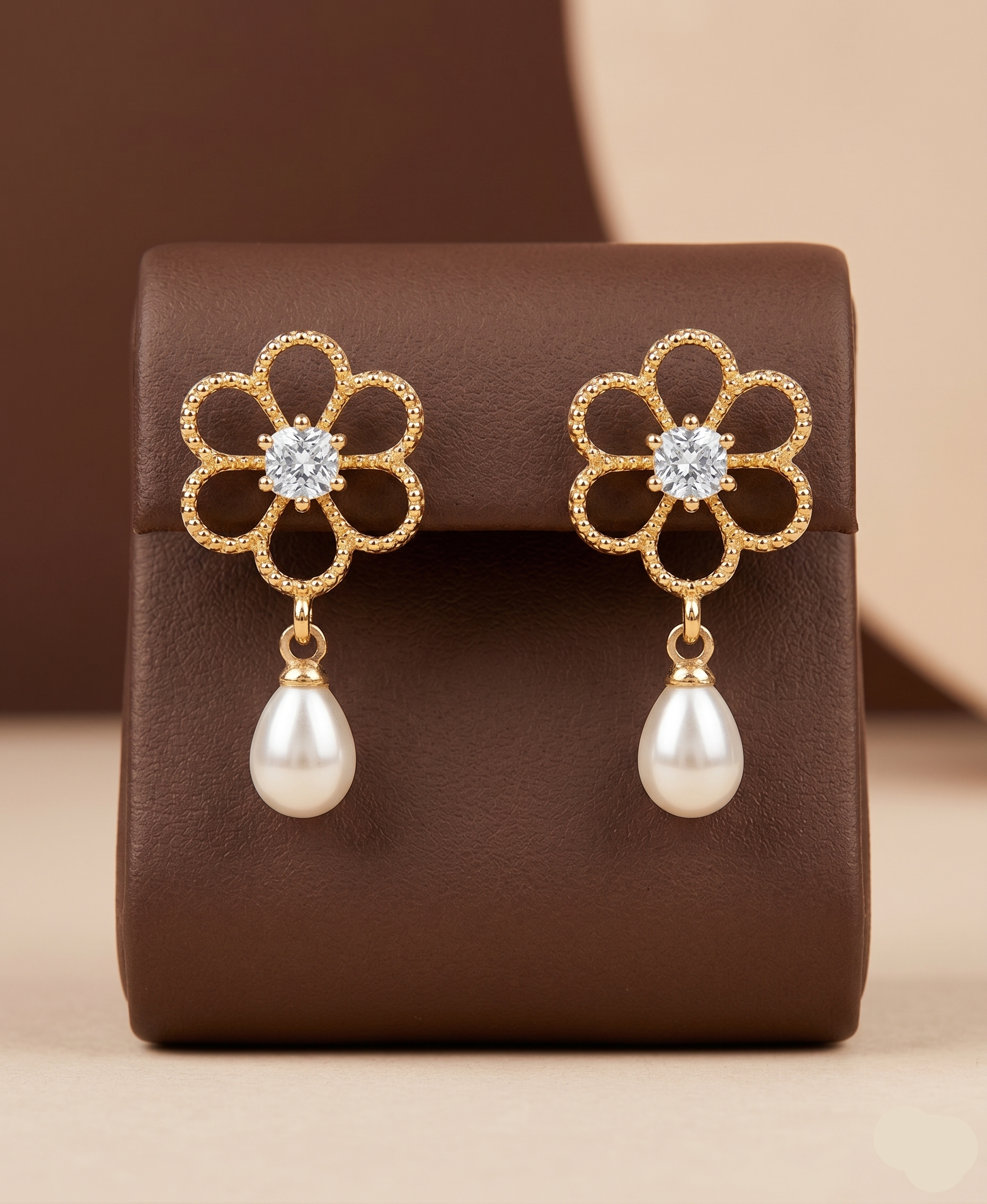  Golden Bloom Teardrop Pearl Earrings