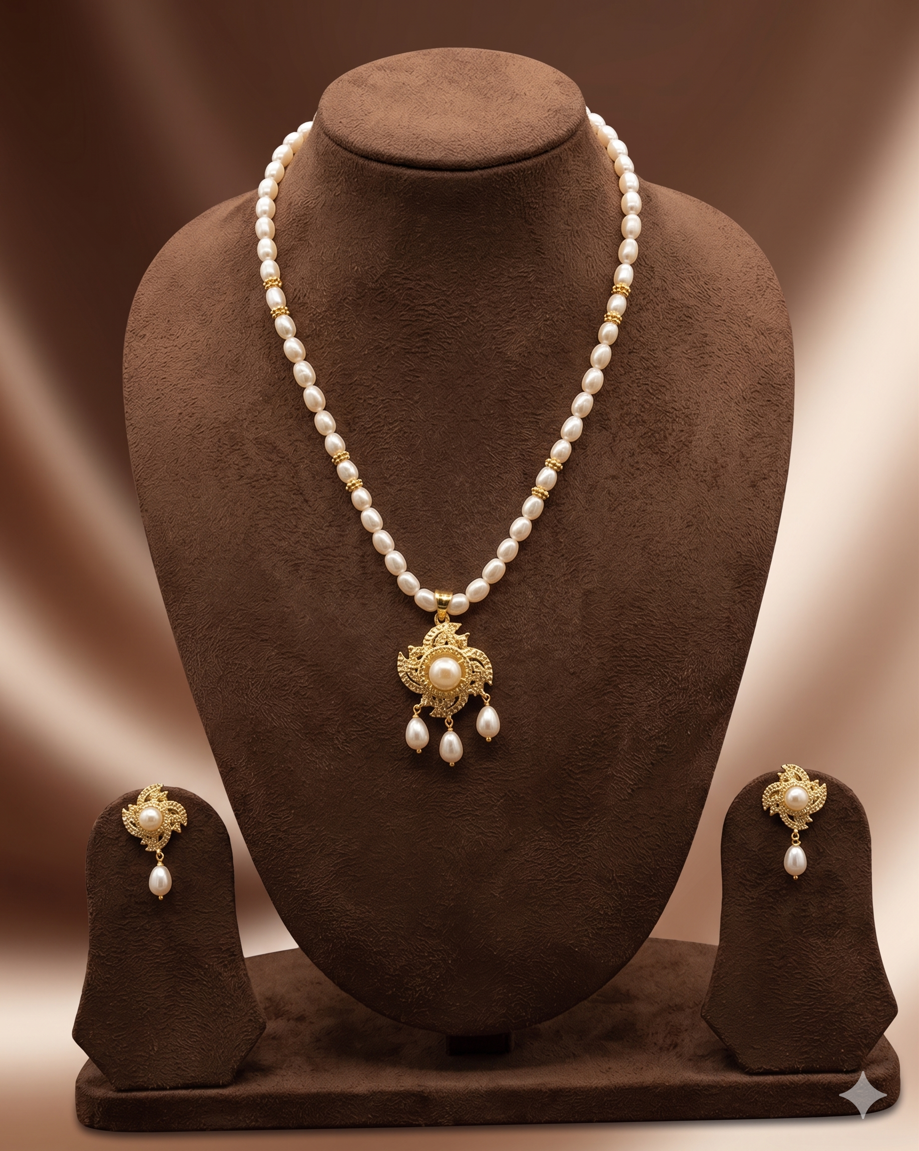 Rose Charm Freshwater Pearl Pendant Set