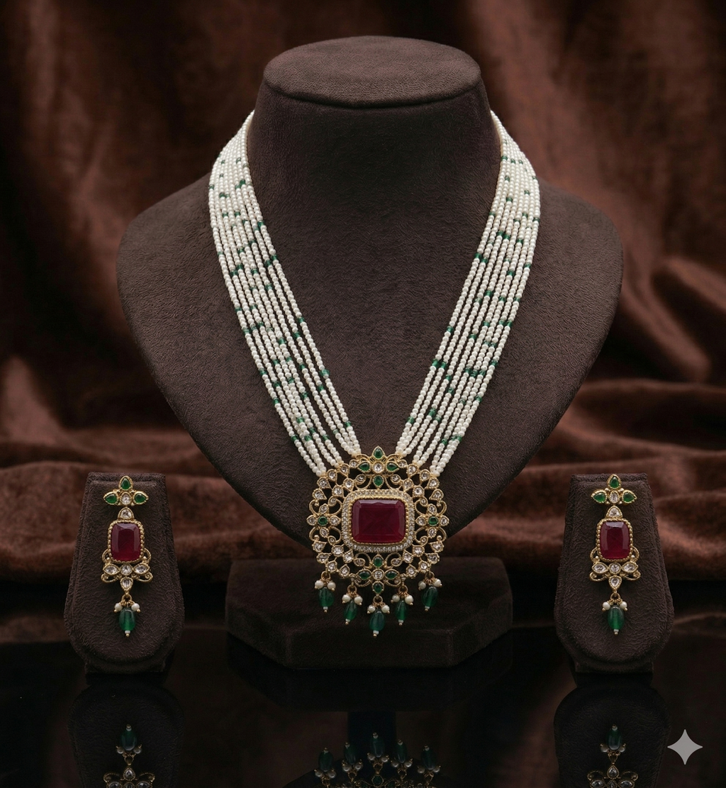 Maharani Pearl & Gemstone Heritage Fancy Pendent Set