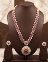 Royal Heritage Rice Pearl Long Necklace with Ruby-Red & White Stone Garland Set