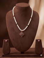 White Freshwater One Line  Pearl Pendant Set