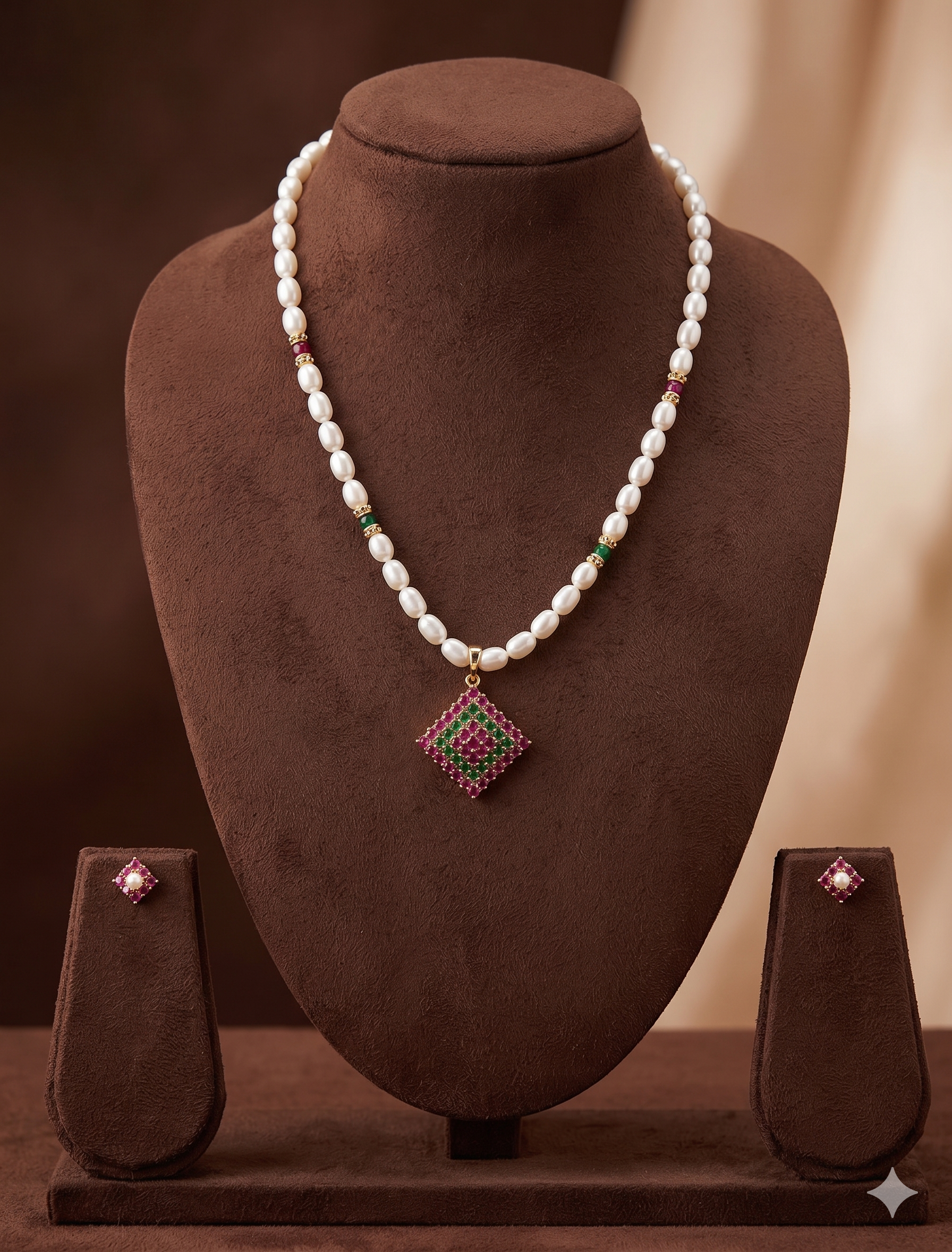 White Freshwater One Line  Pearl Pendant Set