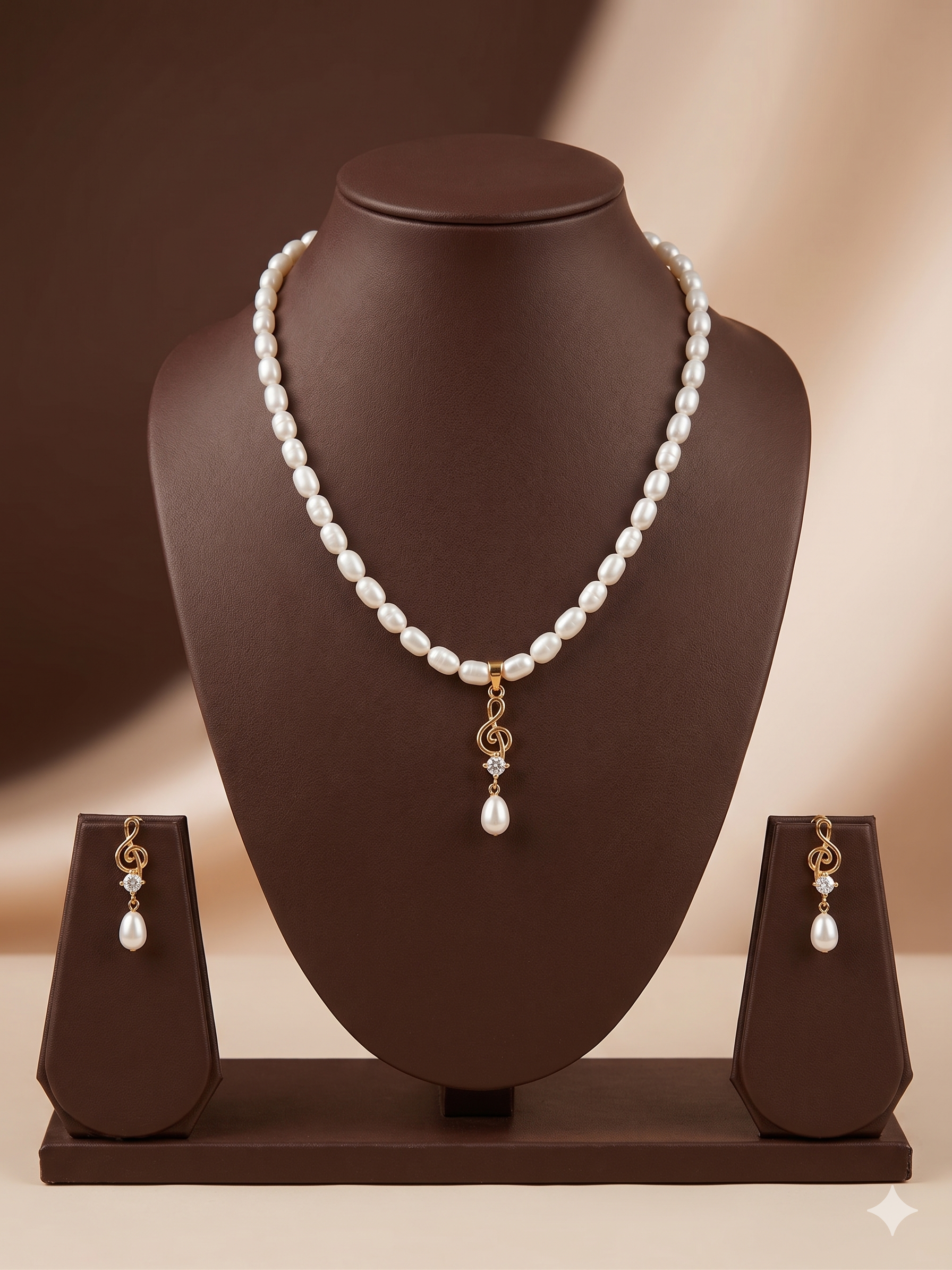 Golden Whisper Freshwater One Line Pearl Pendant Set