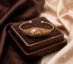 Baroque Pearl Cocoon Wire-Wrapped Gold Tone Open Cuff Bracelet