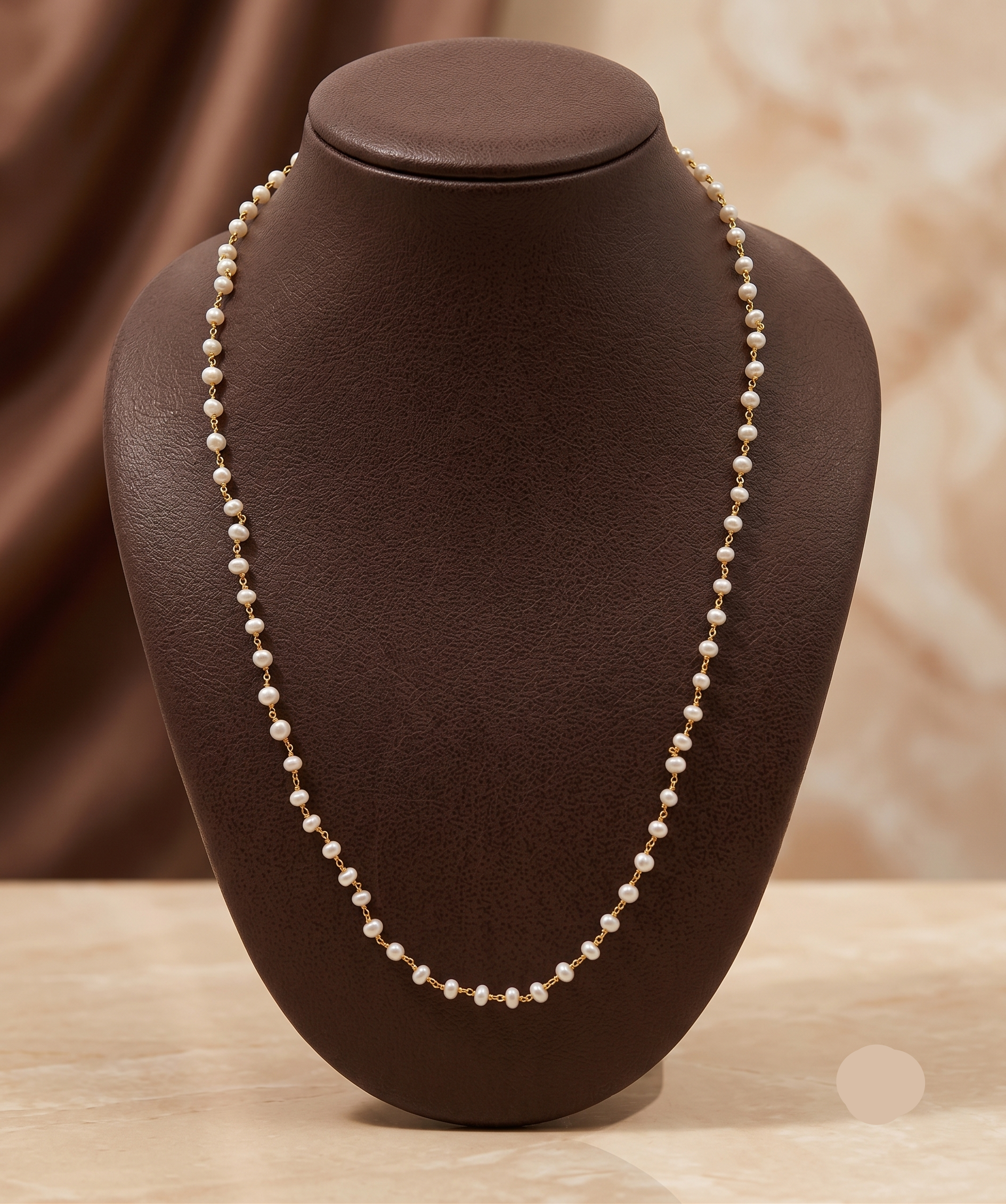 Golden Grace Pearl Taar Mala – Long Freshwater Pearl Chain