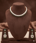 Handcrafted Natural pearl Necklace With Green stones