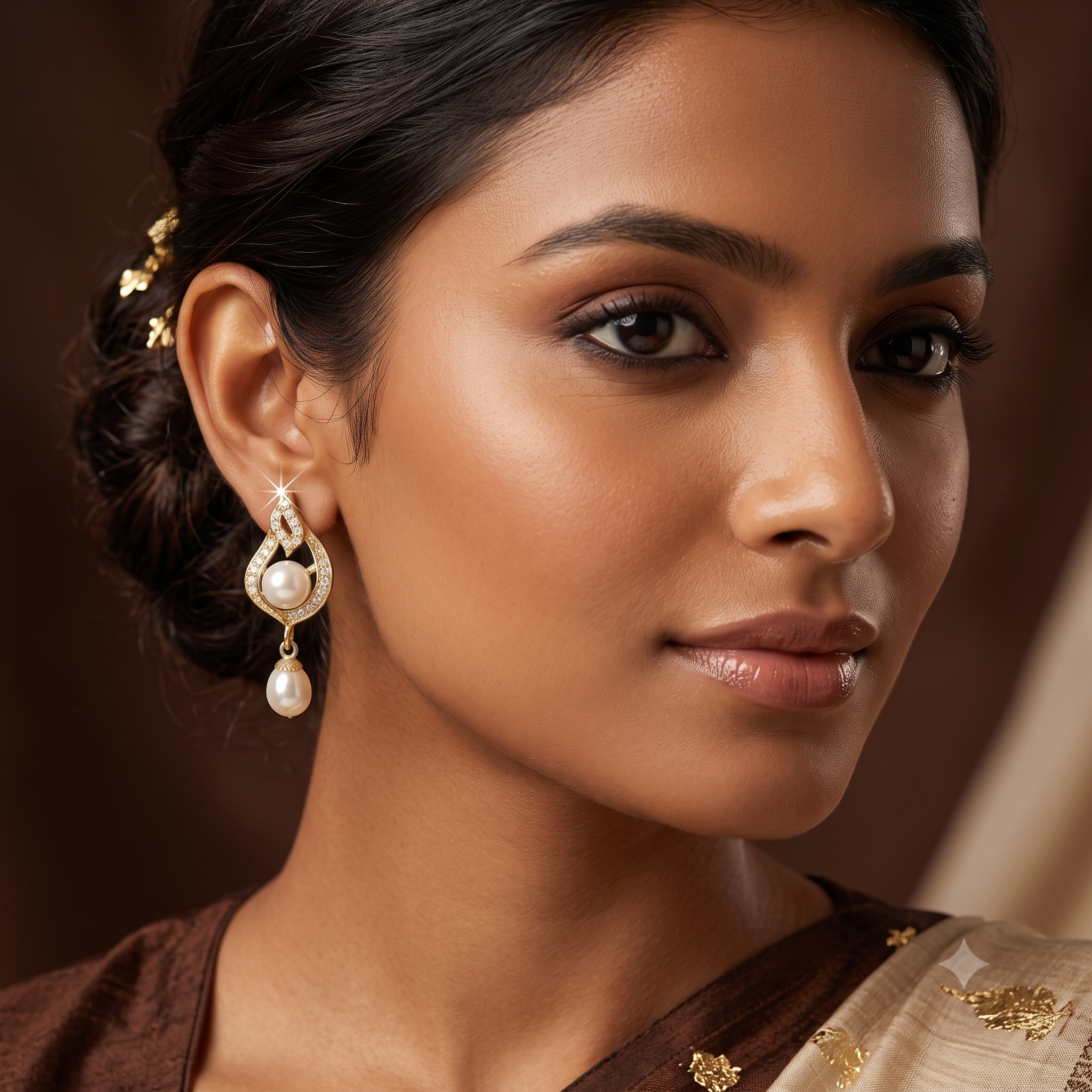 Teardrop Gold Pearl Earrings
