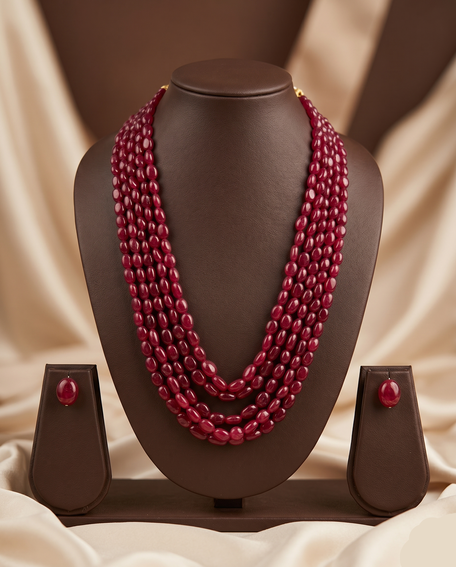 Crimson Cascade Ruby Beaded Stone Necklace